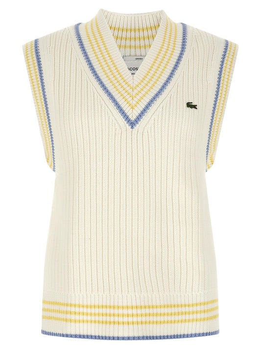 Lacoste White Cotton Sleeveles Sweater