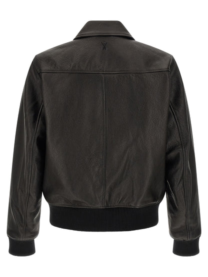 Ami Paris Black Lamb Leather Leather Jacket
