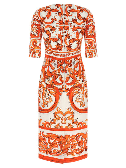 Dolce & Gabbana Orange Silk Midi Dress