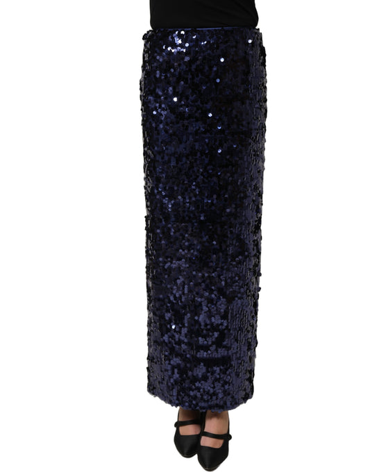 Dolce & Gabbana – Jupe Midi Crayon Sequins Bleu Marine Taille Haute | Authentique