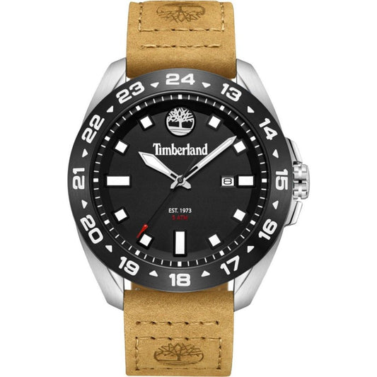Montre Timberland Homme – Boîtier Acier Gris, Bracelet Cuir Marron 44mm | Authentique | HBPS Fashion