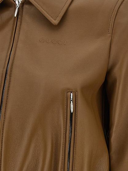 Gucci Beige Lamb Leather Leather Jacket