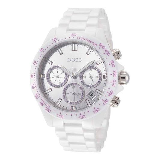 Montre Hugo Boss Femme Céramique Blanche Cadran Gris Multifonction | HBPS