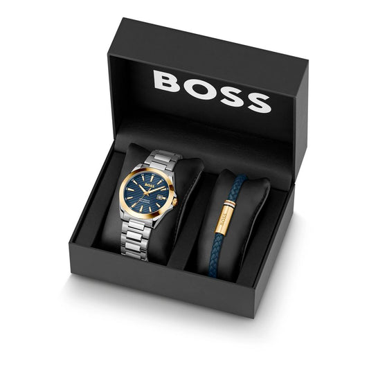 Coffret Montre Hugo Boss Strike Homme Acier Gris Cadran Bleu 41mm | HBPS Fashion