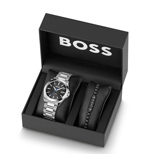 Coffret Montre Hugo Boss Strike Homme Acier Gris Cadran Noir 41mm | HBPS Fashion