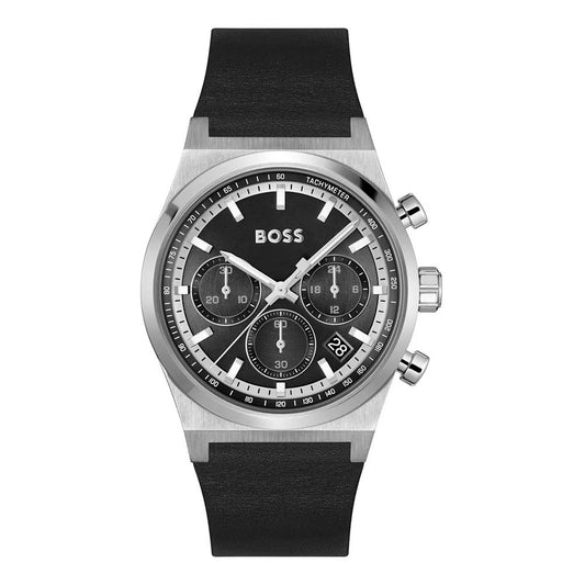 Montre Hugo Boss Candor Homme Cuir Gris Cadran Noir 41mm | HBPS Fashion