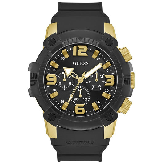 Montre Guess Linebacker Homme Boîtier Doré Bracelet Silicone Noir 52mm | HBPS Fashion