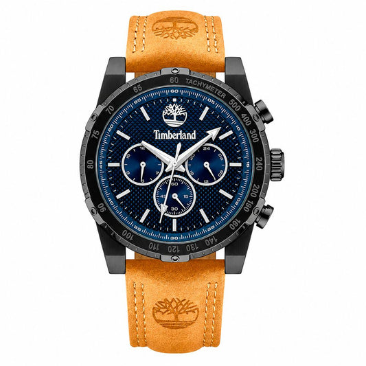 Montre Timberland Stonington Homme Acier Gris Bracelet Cuir Marron Cadran Bleu | HBPS Fashion