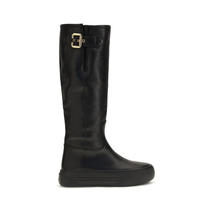 Chloé Black Calf Leather Bos Taurus Flat Boots