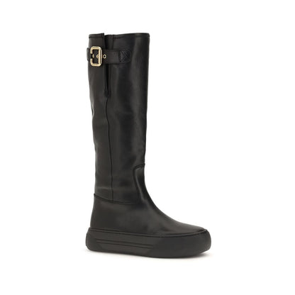 Chloé Black Calf Leather Bos Taurus Flat Boots