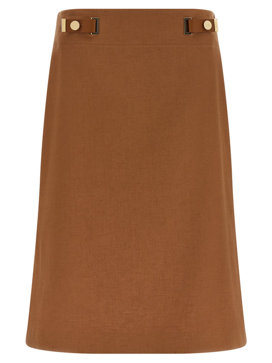 Fendi Brown Linen Midi Skirt