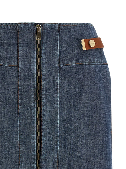 Fendi Blue Cotton Midi Skirt