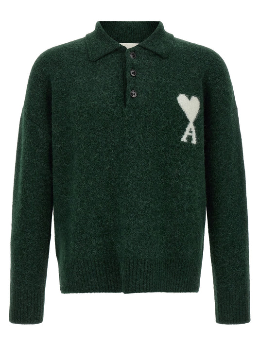 Ami Paris Bicolor Alpaca Leather Polo Shirt