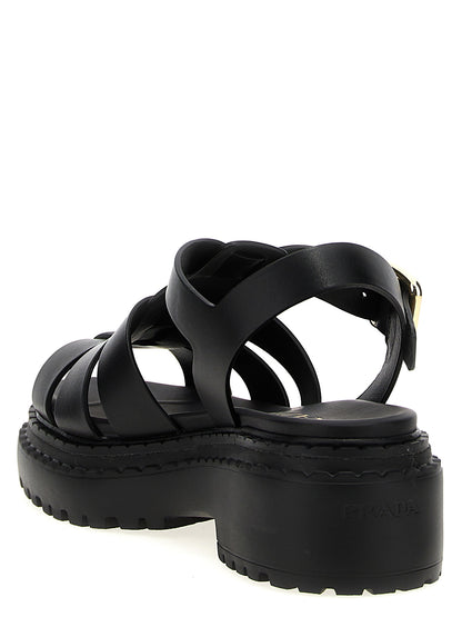 Prada Black Calfskin Flat Sandals