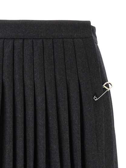 Prada Gray Virgin Wool Midi Skirt