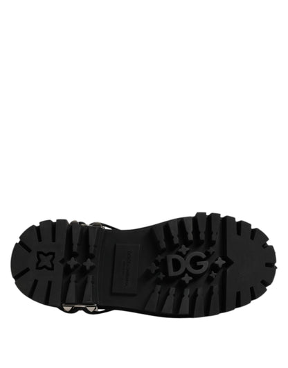 Dolce & Gabbana Black Studded Leather Hi-Trekking Derby Men Shoes