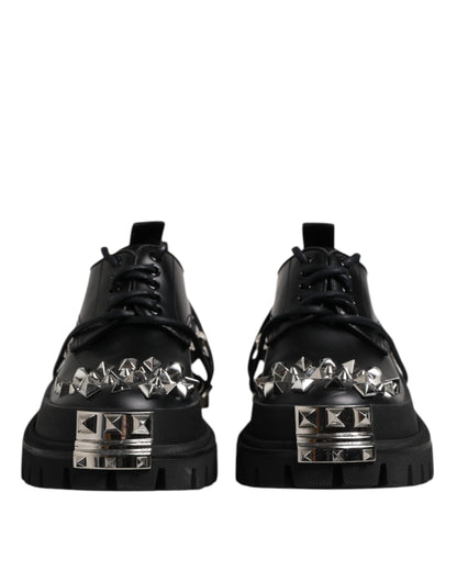 Dolce & Gabbana Black Studded Leather Hi-Trekking Derby Men Shoes