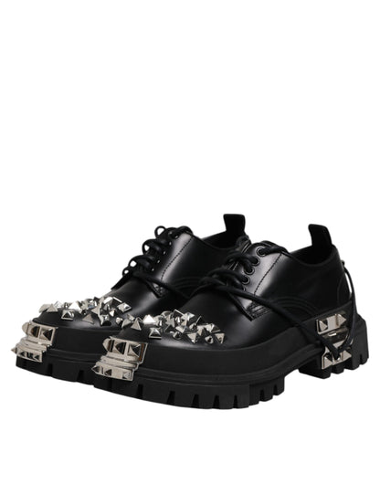 Dolce & Gabbana Black Studded Leather Hi-Trekking Derby Men Shoes