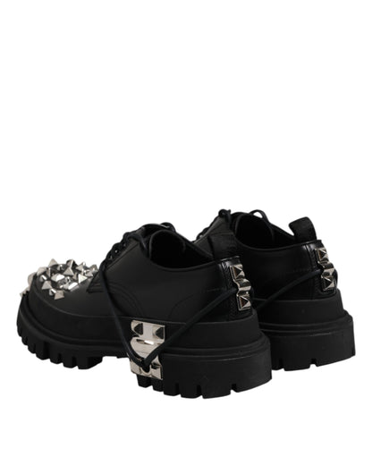 Dolce & Gabbana Black Studded Leather Hi-Trekking Derby Men Shoes