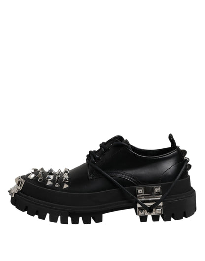 Dolce & Gabbana Black Studded Leather Hi-Trekking Derby Men Shoes