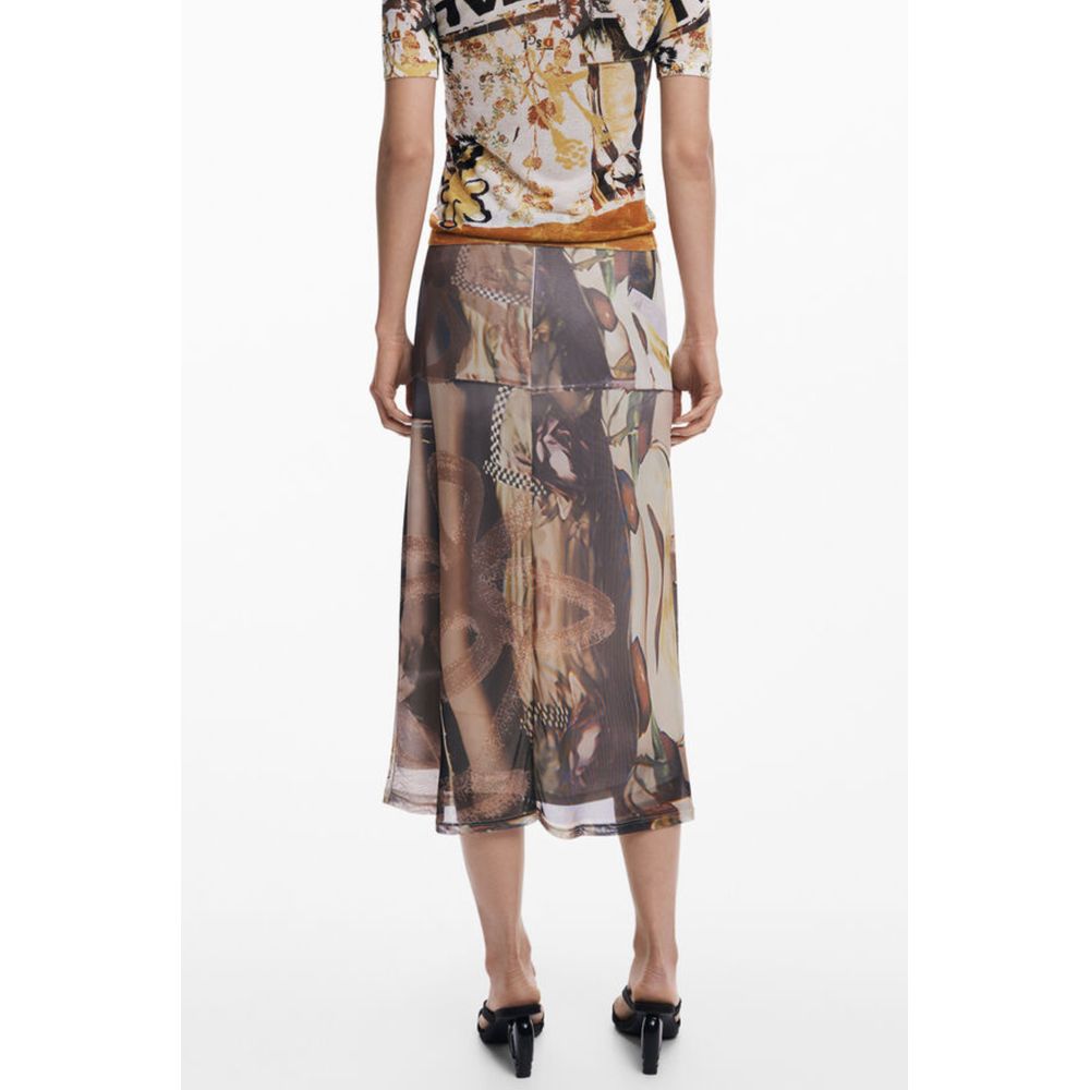 Jupe midi Desigual femme en polyester beige – DE-47099