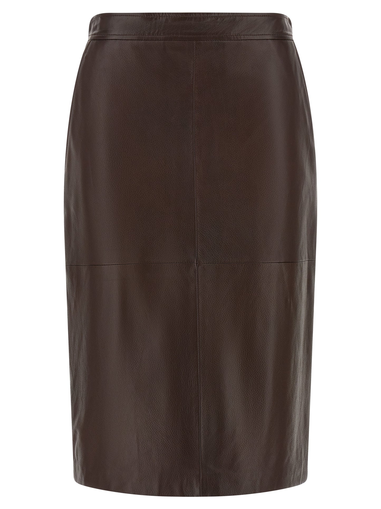 Max Mara Brown Lamb Leather Midi Skirt