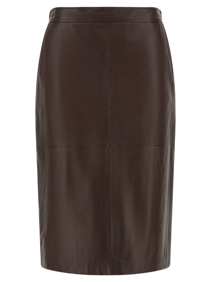 Max Mara Brown Lamb Leather Midi Skirt
