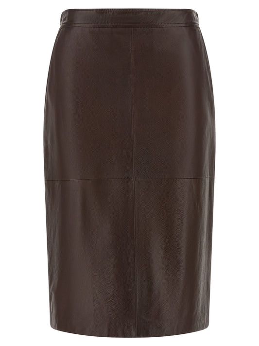 Max Mara Brown Lamb Leather Midi Skirt