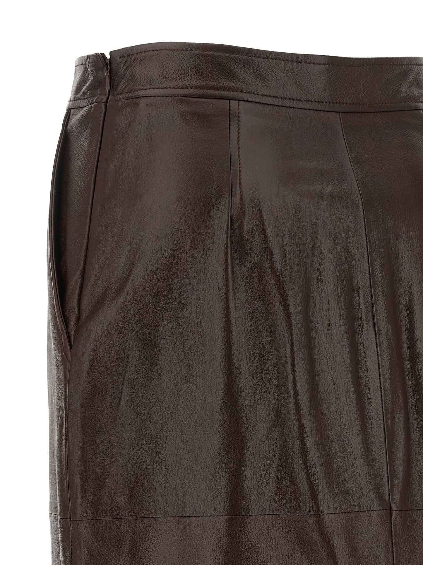 Max Mara Brown Lamb Leather Midi Skirt