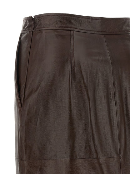 Max Mara Brown Lamb Leather Midi Skirt