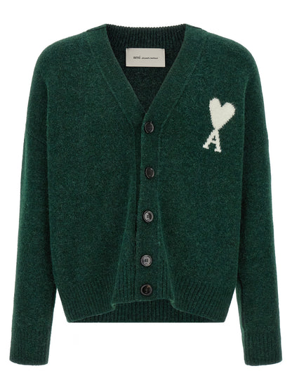 Ami Paris Bicolor Alpaca Leather Cardigan