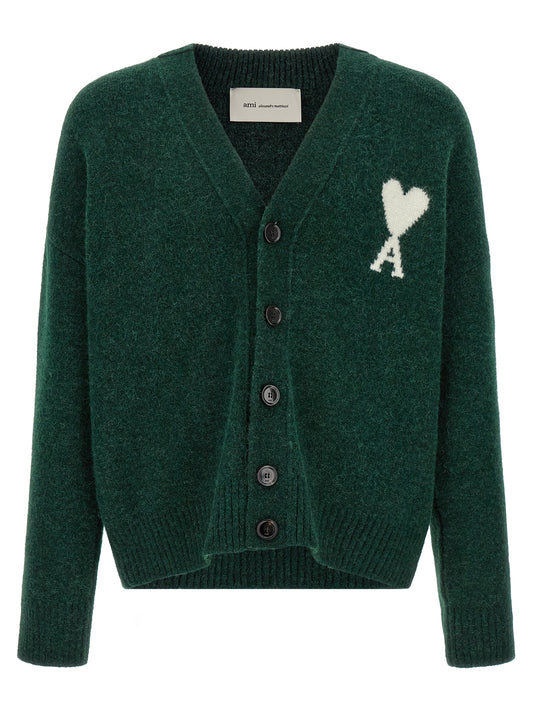 Ami Paris Bicolor Alpaca Leather Cardigan
