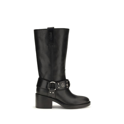 Chloé Black Calf Leather Bos Taurus Flat Boots