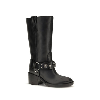 Chloé Black Calf Leather Bos Taurus Flat Boots