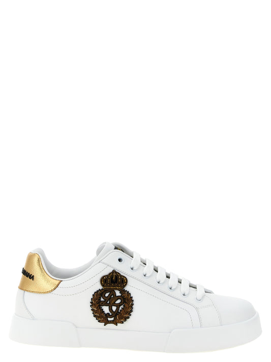 Baskets Dolce & Gabbana homme Portofino en cuir de veau blanc et doré – DO-343418