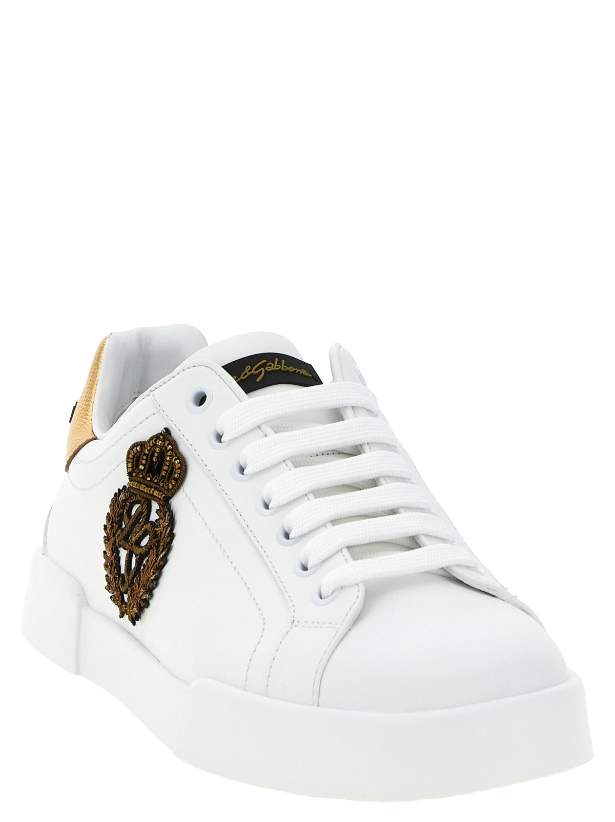 Baskets Dolce & Gabbana homme Portofino en cuir de veau blanc et doré – DO-343418