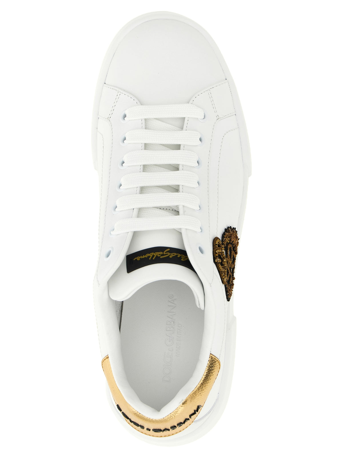 Baskets Dolce & Gabbana homme Portofino en cuir de veau blanc et doré – DO-343418