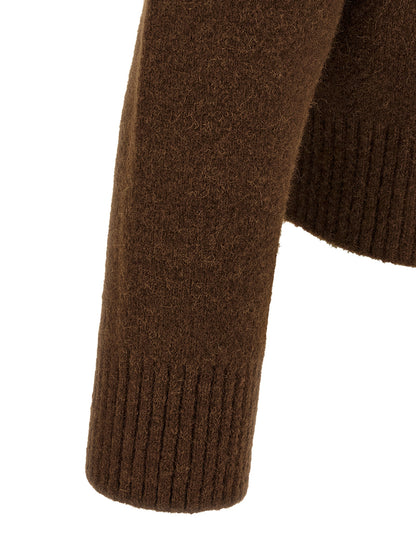 Ami Paris Brown Alpaca Leather Polo Shirt