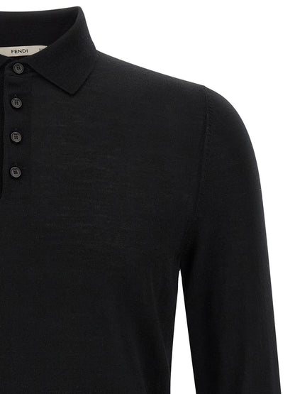 Fendi Black Virgin Wool Polo Shirt