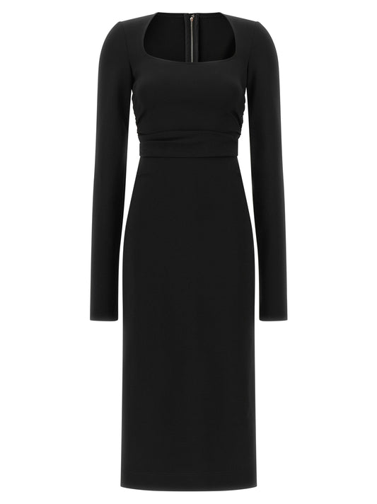 Vestido midi Dolce & Gabbana de senhora Identity em viscose preta – DO-344759