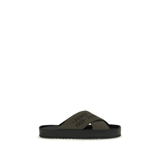 Sandales plates Fendi Double Slide en polyester bicolore – FE-7X1979B1RHF1Y25