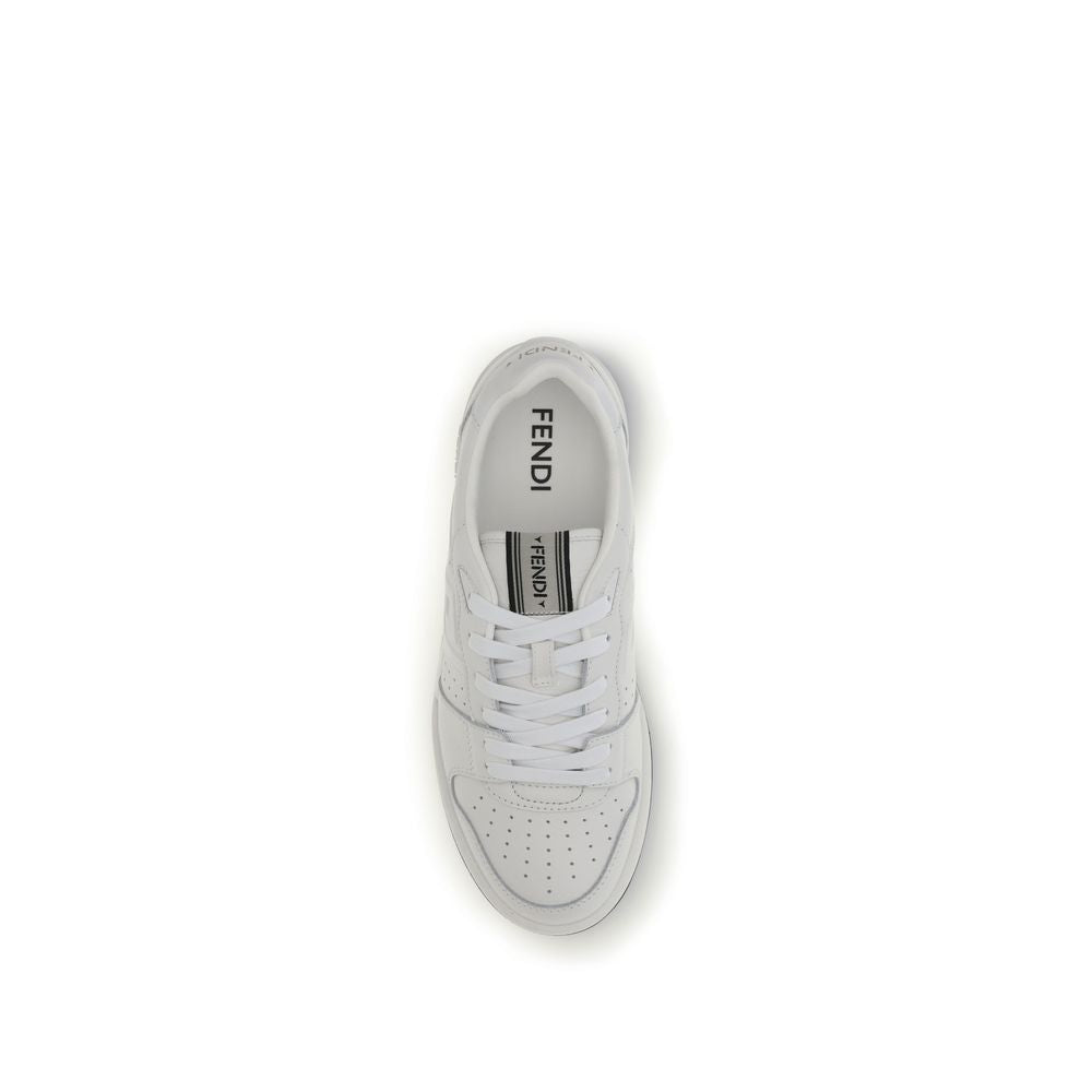 Fendi White Calf Leather Bos Taurus Athletic Sneakers