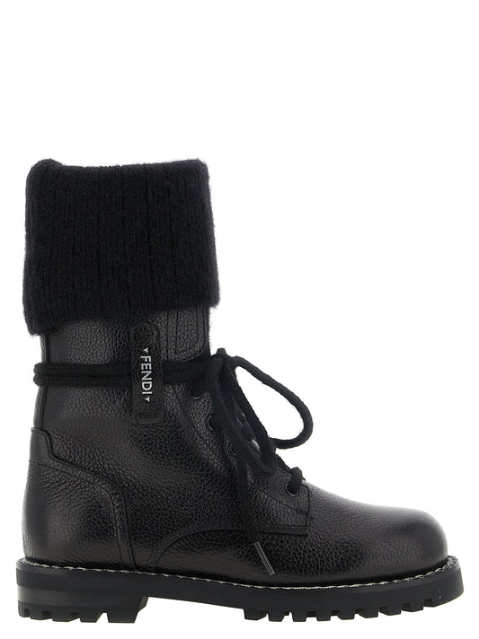 Bottines à lacets Fendi Commando en cuir de veau noir – FE-344948