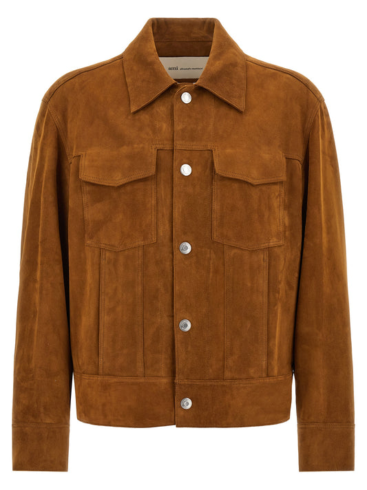 Veste Ami Paris en cuir de chèvre marron – AM-344965