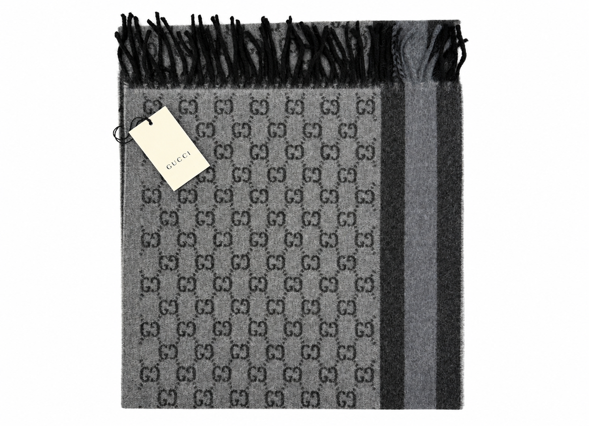 Écharpe Gucci mixte en cachemire et laine grise – GU467871FBB
