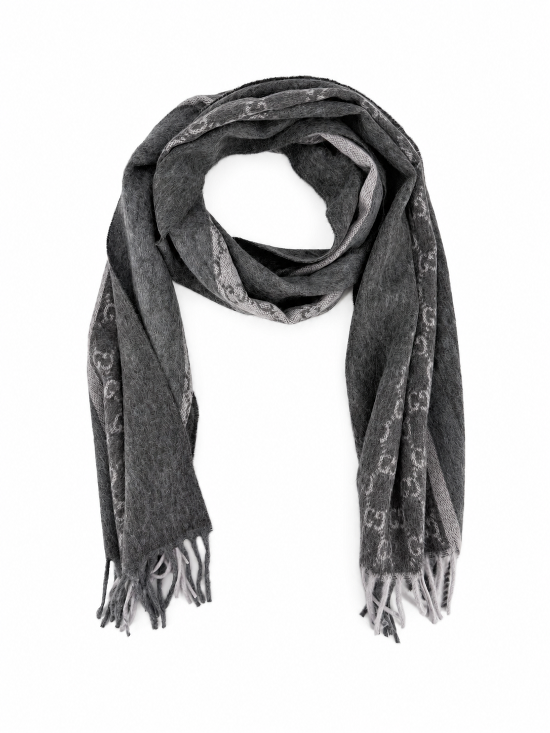 Écharpe Gucci mixte en cachemire et laine gris anthracite – GU467873FBB