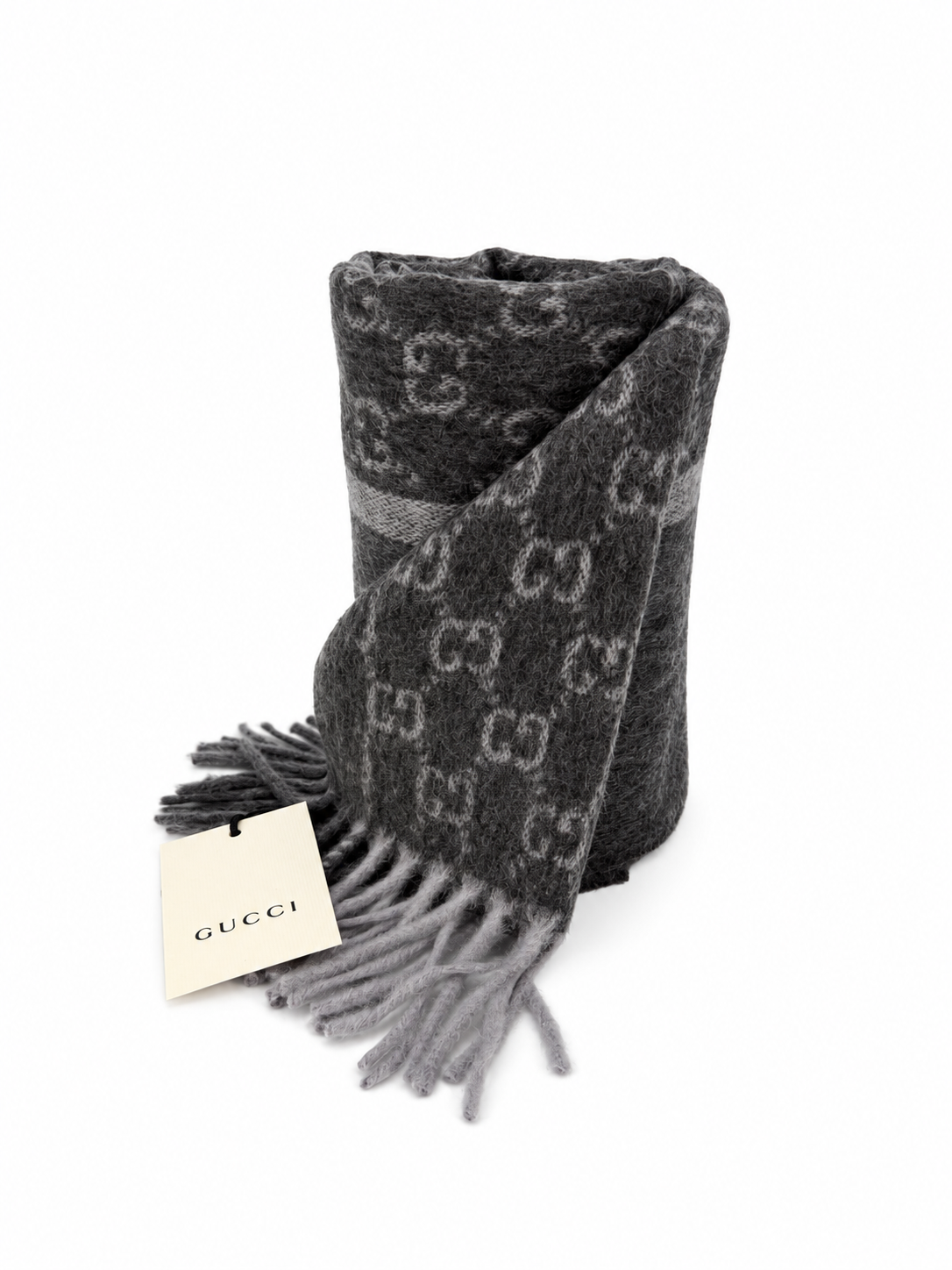 Écharpe Gucci mixte en cachemire et laine gris anthracite – GU467873FBB