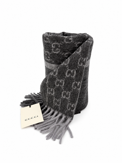 Écharpe Gucci mixte en cachemire et laine gris anthracite – GU467873FBB