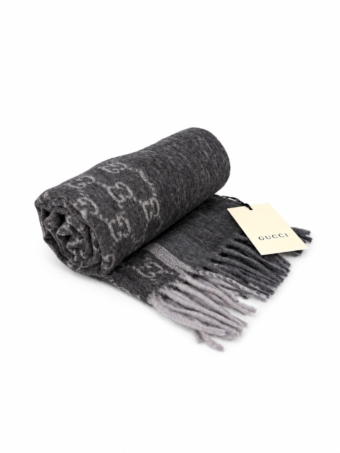 Écharpe Gucci mixte en cachemire et laine gris anthracite – GU467873FBB