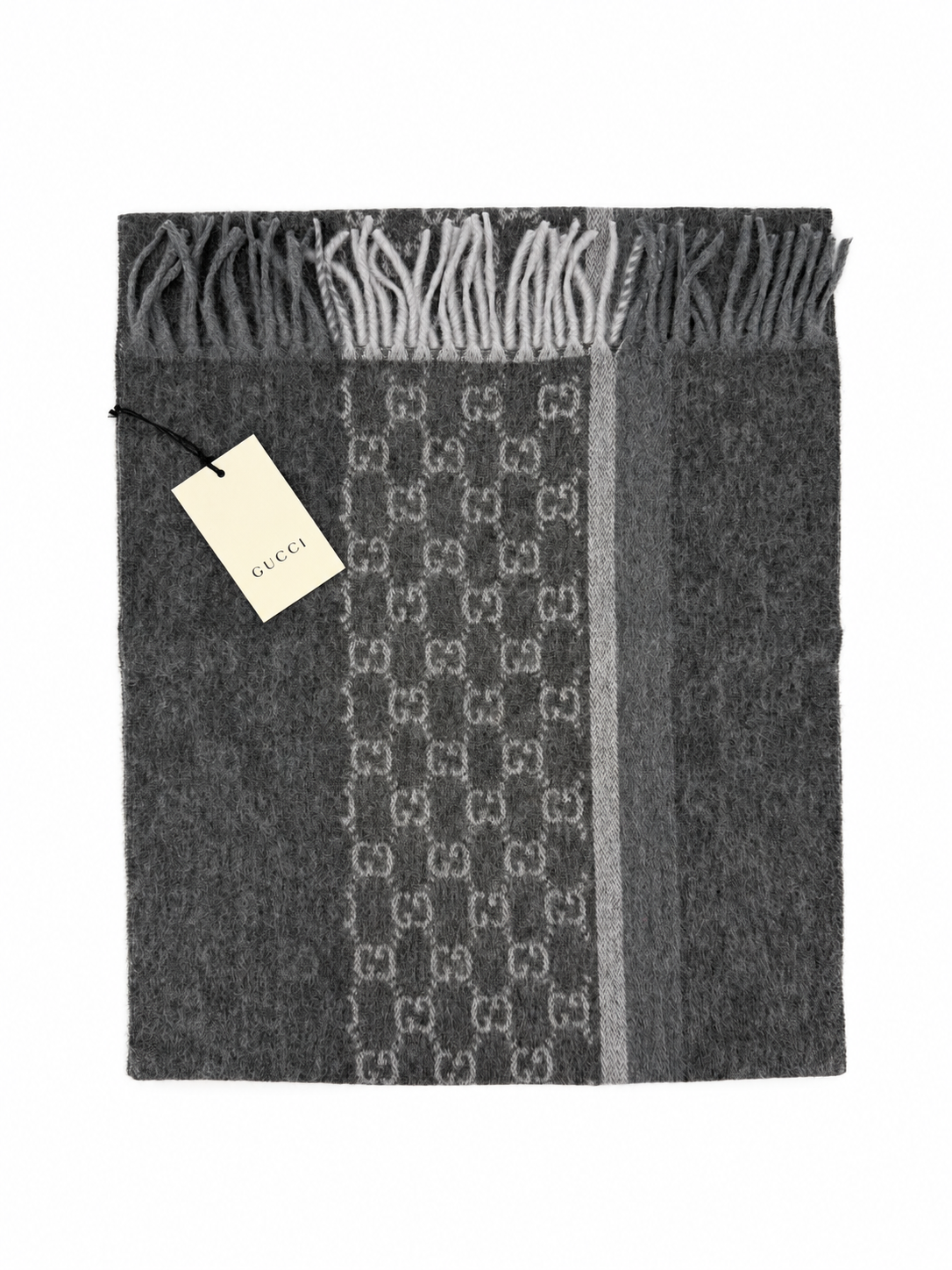 Écharpe Gucci mixte en cachemire et laine gris anthracite – GU467873FBB